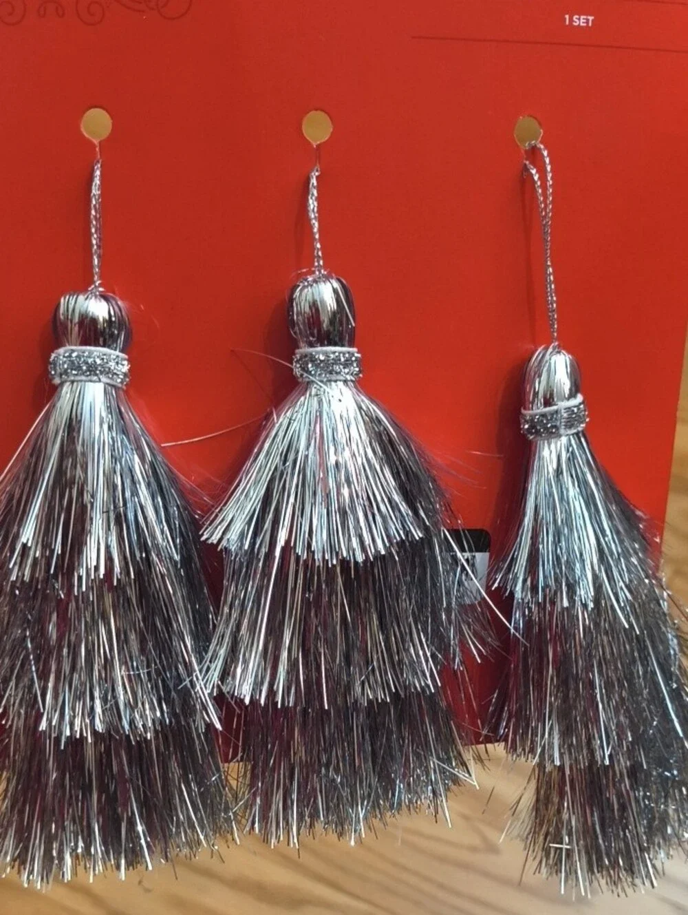 Wondershop Silver Tinsel Tassel Ornament Set of 3 NWT